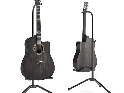 High Quality Acoustic Guitars On Sturdy Stands For Musical Instrument 3d model
