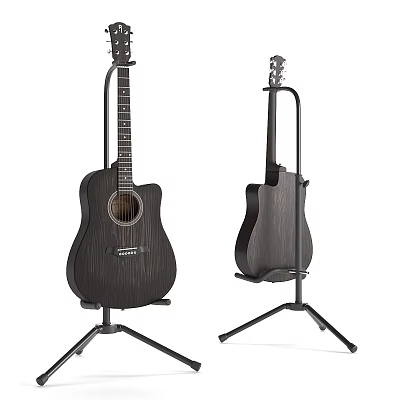 High Quality Acoustic Guitars On Sturdy Stands For Musical Instrument 3d model