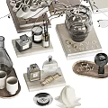Elegant Decorative Ornament Collection With Vases Books Candles Perfume Bottles And Sculptures