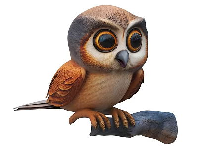 Cute Cartoon Owl With Big Eyes Sitting On Branch 3D Model Design 3d model