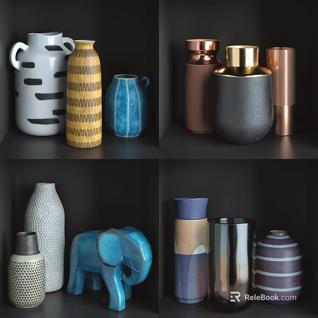 Various Decorative Vases In Different Colors Patterns Shapes And Materials For Home Interior Decor 3d model 