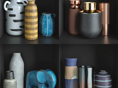 Various Decorative Vases In Different Colors Patterns Shapes And Materials For Home Interior Decor 3d model