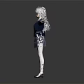 3D Model Anime Schoolgirl Character With Silver Hair Glasses Navy Blue Blazer And Plaid Skirt