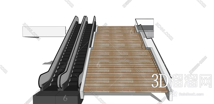 Modern Escalator Structure With Wooden Platform And 3D Model Design 3d model 