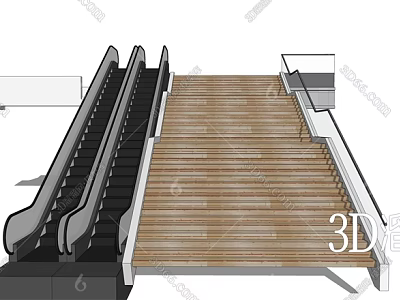 Modern Escalator Structure With Wooden Platform And 3D Model Design 3d model