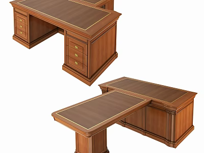 Classic Wooden Writing Desk With Drawer Storage And Traditional Design For Home Office 3d model