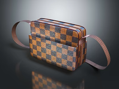 Stylish Brown And Blue Checkerboard Pattern Leather Crossbody Bag With Adjustable Strap 3d model