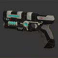 Futuristic Sci Fi Pistol With Black Body Blue Green Lights And Metallic Design Features