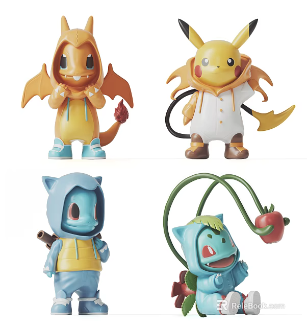 Cute Cartoon Style Dolls With Colorful Outfits Wings Tails And Accessories 3d model 