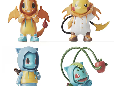 Cute Cartoon Style Dolls With Colorful Outfits Wings Tails And Accessories 3d model