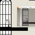 Modern Black Grid Room Divider With Table Lamp And Gray Countertop Against White Wall