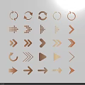 Copper Arrow And Circular Design Icons With Various Shapes And Styles