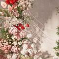 Event Entrance Floral Arch With Red Pink White Flowers And Greenery