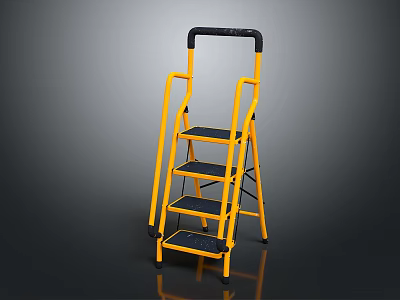 Yellow Four Step Sports Equipment Ladder With Black Non Slip Treads And Sturdy Yellow Frame 3d model