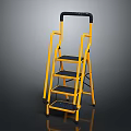 Yellow Four Step Sports Equipment Ladder With Black Non Slip Treads And Sturdy Yellow Frame
