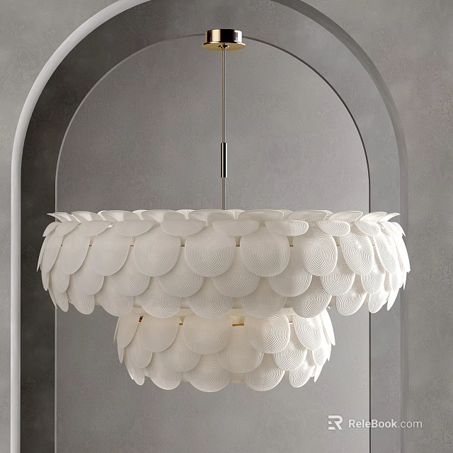 Elegant White Double Layer Scalloped Chandelier Hanging in Modern Arched Gray Background 3d model 