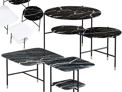 Modern Round Tables With Black Marble Top And Metal Gold Legs Design 3d model