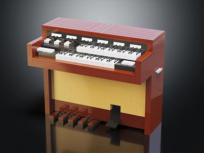 Classic Vintage Lego Built Organ Musical Instrument With Keyboard Pedals And Wooden Design 3d model
