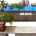 Round Buffet Dining Table Food Display With Fresh Seafood Meat Vegetables And Green Plants