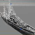 Realistic 3D Model Of A Battleship With Turrets And Superstructure