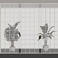 Decorative White Grid Partition With Modern Design And Indoor Plants 3d model
