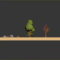 Different Plants Including Green Trees Pine Dry Trunks Small Flowers and Stones in Model Scene 3d model