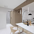Modern Dining and Living Room Interior With Wooden Walls White Dining Table And Chairs