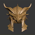 Golden Horned Weapon Helmet With Intricate Metallic Spiked Design And Details