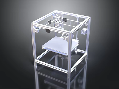 Transparent Cube Frame Experimental Equipment With Internal Platform And Components 3d model