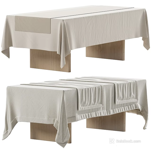 Light Beige Textured Tablecloths Draped Over Wooden Leg Tables In Various Styles 3d model 