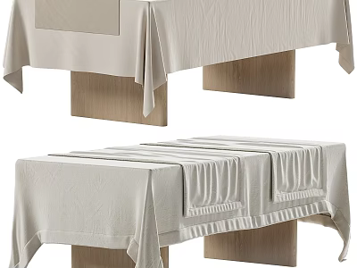 Light Beige Textured Tablecloths Draped Over Wooden Leg Tables In Various Styles 3d model