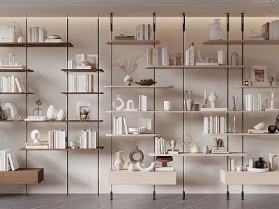 Modern Living Room Shelving Unit With Books Decorative Vases And Sculptures 3d model