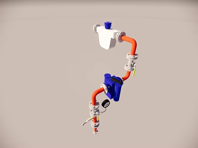Heavy Duty Industrial Piping System With Orange Pipes Blue Valves And Fittings 3d model