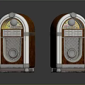 Vintage Retro Jukebox Style Audio Speakers with Wooden Casing Colorful Lights and Silver Trim Design