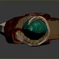 Artistic Decorative Weapon Featuring Green Blade Red Handle And Curved Ivory Like Accents
