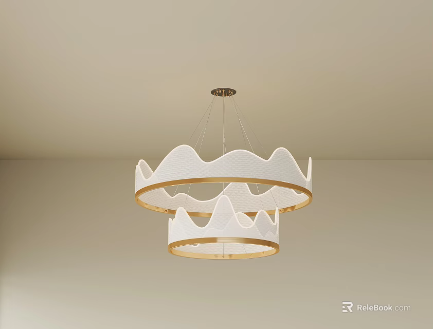 Modern Double Layer Wave Design Pendant Light with White Shade and Gold Frame 3d model 