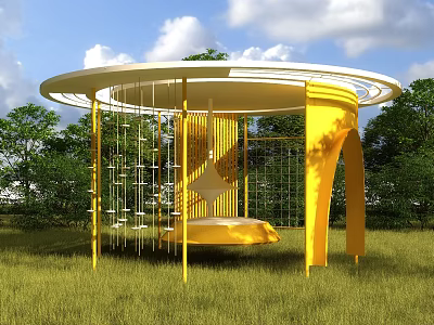 Yellow Outdoor Swing Door Structure With Circular Roof And Arched Design In Grassy Field 3d model