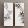 Vertical Scroll Traditional Chinese Landscape Painting with Misty Mountains Great Wall and Ink Wash