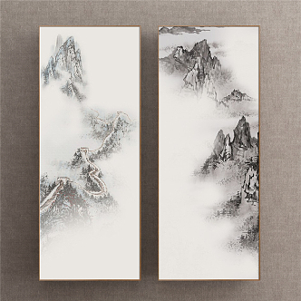 New Chinese Landscape Painting Black and White Hallway Landscape 3d model