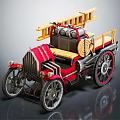 Vintage Fire Truck With Wooden Ladder Red Body And Classic Equipment