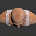 Bald Elderly Man in White Tank Top on Black Water with Gray Background and Reflection