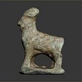 Ancient Bronze Ram Sculpture with Green Patina Standing Pose and Body Hole