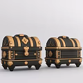 Ornate Black And Gold Treasure Chests With Decorative Metal Accents And Feet