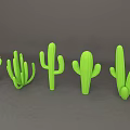 Green Cactus Decorative Models With Various Shapes Arranged On Gray Background 3d model