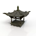 Traditional Chinese Pavilion Architecture With Curved Eaves Tiled Roof Wooden Railing And Platform