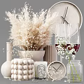 Stylish Decorative Ornament Set With Dried Pampas Grass Vase Books Clock And Spherical Figurines