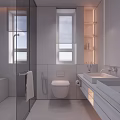 Modern Bathroom Interior Design With Marble Walls Glass Shower Double Sinks And Wooden Cabinets