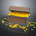 Open Wooden Chest Filled With Gold Coins And Scattered Around The Floor