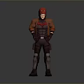A Man in Red Helmet and Brown Gray Outfit Standing with Hands on Hips
