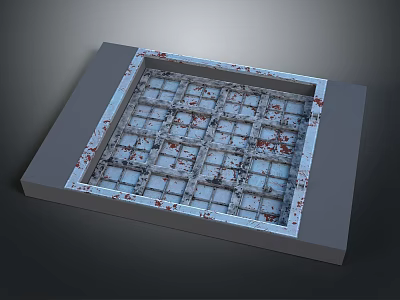 Industrial Architectural Grid Panel With Gray Border White Lattice And Red Stained Spots 3d model
